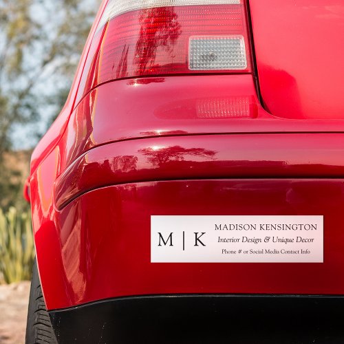 Minimalist Monogram or Add Logo Business Bumper Car Magnet