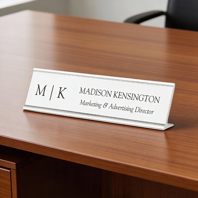 Minimalist Monogram or Add Logo Business Desk Name Plate (Customize to change text color or background color.)