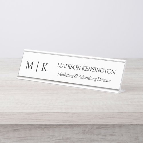 Minimalist Monogram or Add Logo Business Desk Name Plate