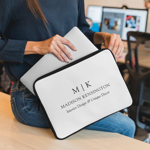 Minimalist Monogram or Add Logo Business Laptop Sleeve