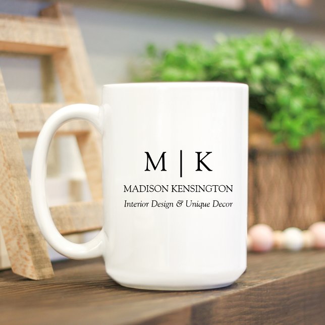 Minimalist Monogram or Add Logo Business Large Coffee Mug (Edit to Customize text, colors and more)
