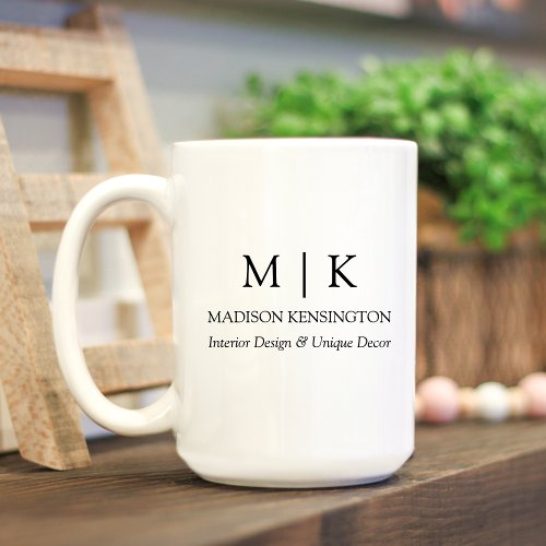 Minimalist Monogram or Add Logo Business Large Coffee Mug