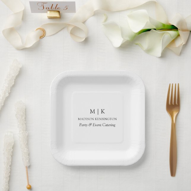 Minimalist Monogram or Add Logo Business  Paper Plates (Wedding)