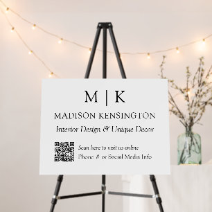 Minimalist Monogram or Add Logo Business QR Code Foam Board