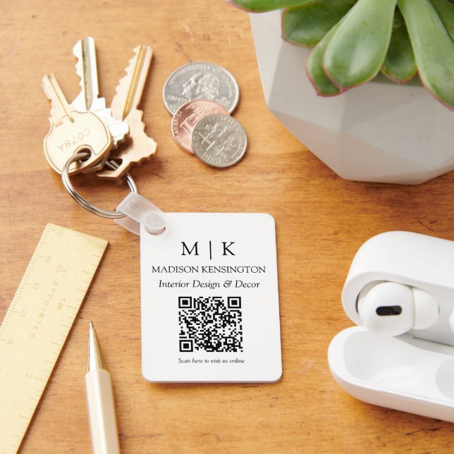 Minimalist Monogram or Add Logo Business QR Code Keychain (Desk)