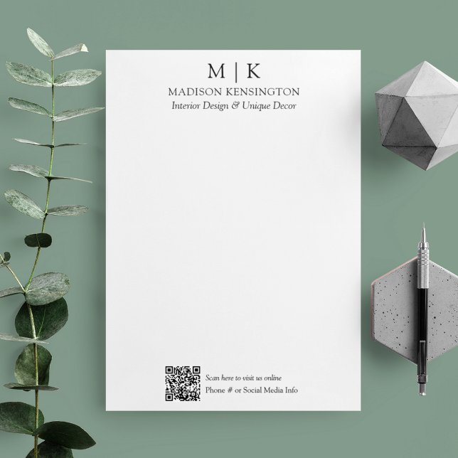 Minimalist Monogram or Add Logo Business QR Code Letterhead (Edit to Customize text, colors and more)