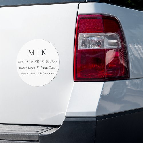 Minimalist Monogram or Add Logo Business Round Car Magnet