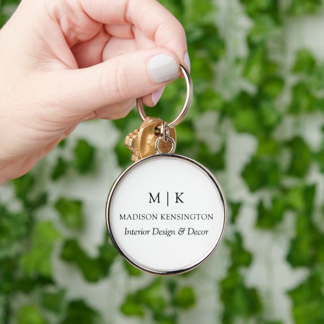 Minimalist Monogram or Add Logo Business Round Keychain (Hand)