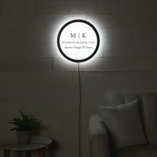 Minimalist Monogram or Add Logo Business Round LED Sign