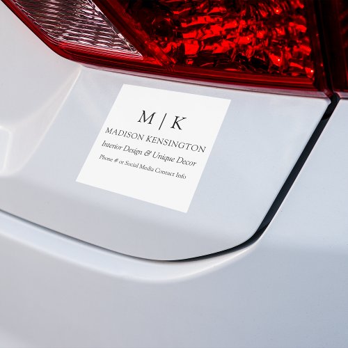 Minimalist Monogram or Add Logo Business Square Car Magnet