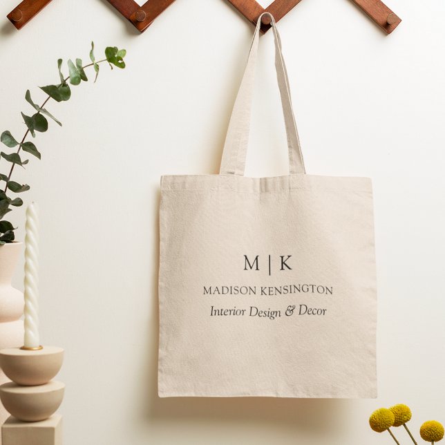 Minimalist Monogram or Add Logo Business Tote Bag (Edit to Customize text color, text style and more)