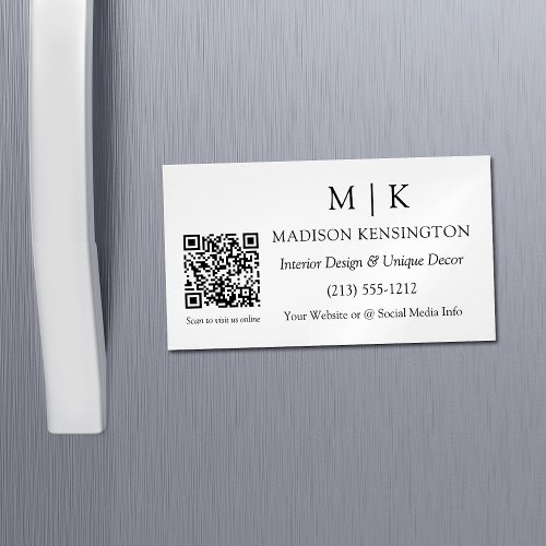 Minimalist Monogram or Add Logo QR Code Business Card Magnet