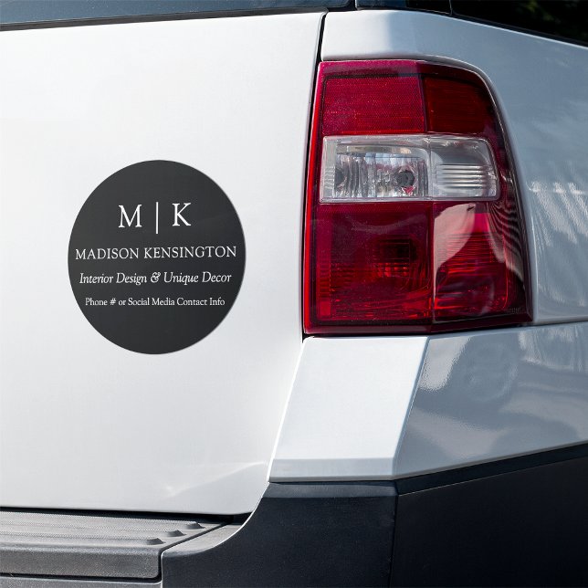 Minimalist Monogram or Add Logo Round Business Car Magnet (Edit to Customize text, colors and more. Choose from a variety of shapes & sizes.)