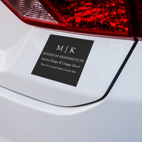 Minimalist Monogram or Add Logo Square Business Car Magnet
