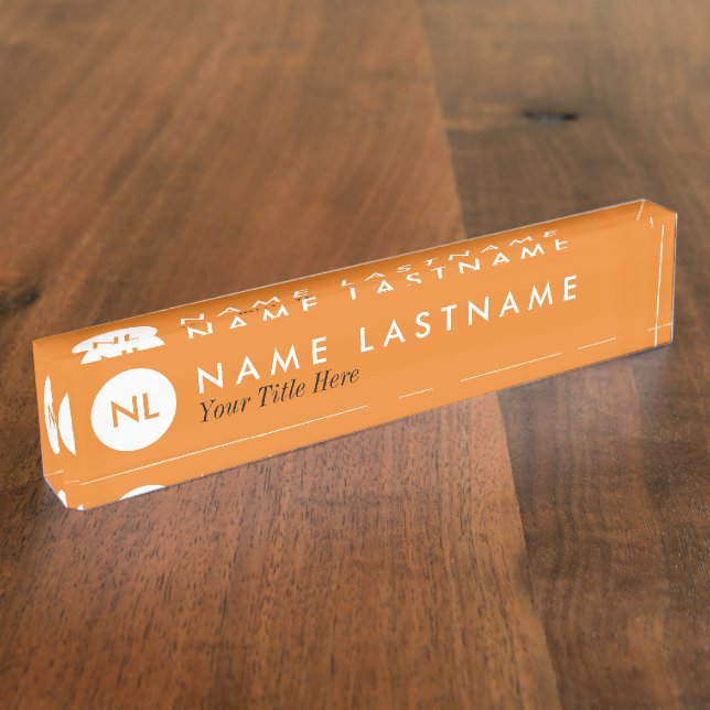 Minimalist Monogram Orange Circle Desk Nameplate (Side)