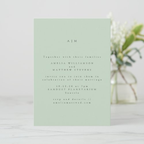 Minimalist Monogram Pastel Mint Pistachio Wedding Invitation