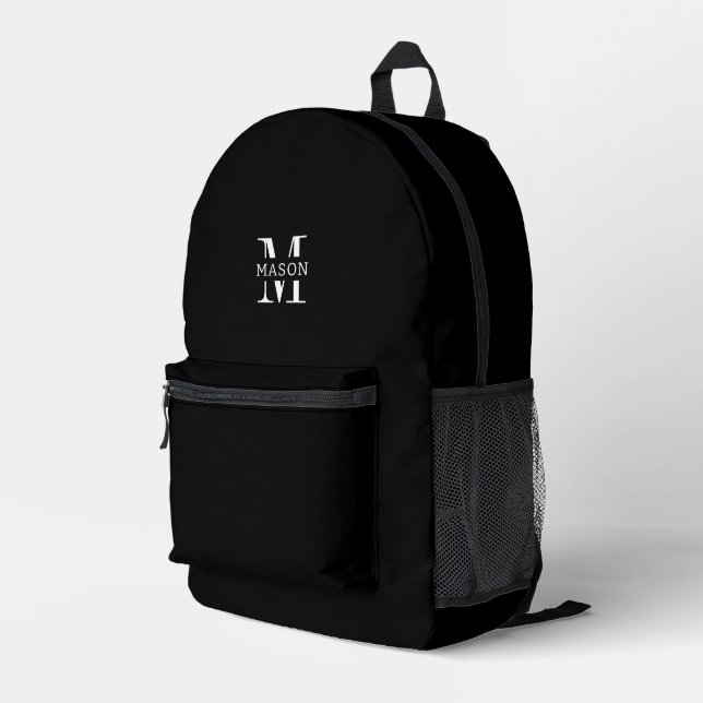 Minimalist Monogram Personalized Printed Backpack (Back Corner Right)