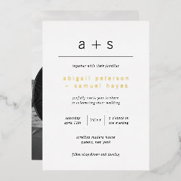 Minimalist Monogram Photo Modern Wedding Foil Invitation