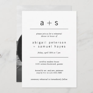 Minimalist Monogram Photo Rehearsal Dinner Invitation