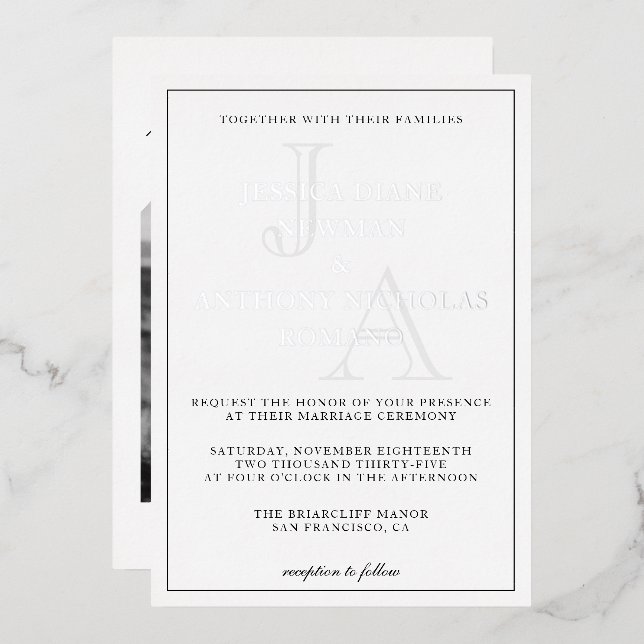 Minimalist Monogram Photo Wedding Foil Invitation (Front/Back)