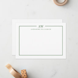Minimalist Monogram Pine Green Note Card | Zazzle