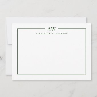 Minimalist Monogram Pine Green Note Card | Zazzle