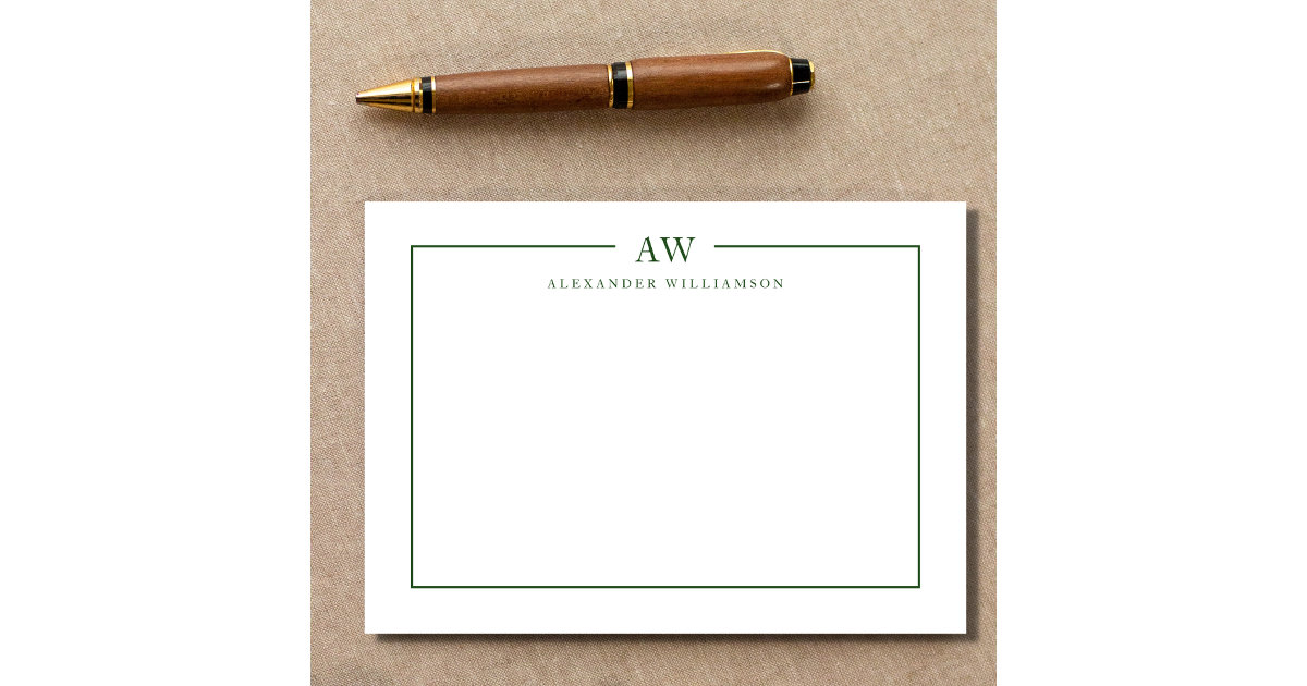 Minimalist Monogram Pine Green Note Card | Zazzle