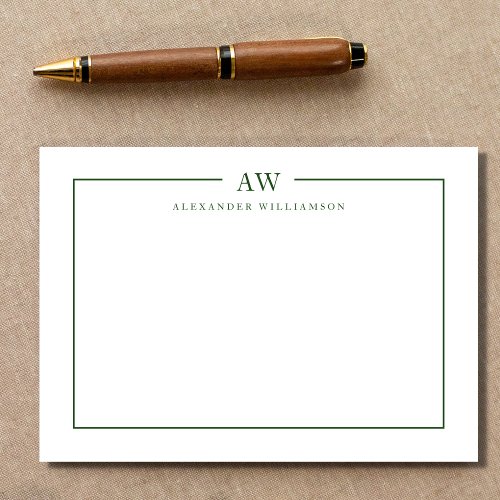 Minimalist Monogram Pine Green Note Card