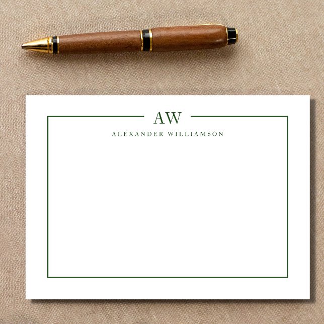 Minimalist Monogram Pine Green Note Card (Creator Uploaded)