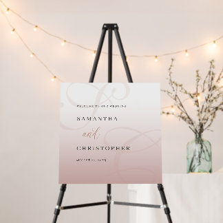 Minimalist Monogram Pink Gradient Wedding Welcome Foam Board