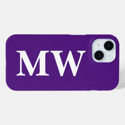 Minimalist Monogram Purple Initial Stylish Modern iPhone 15 Case