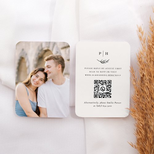 Minimalist Monogram QR Code Photo Wedding RSVP Enclosure Card