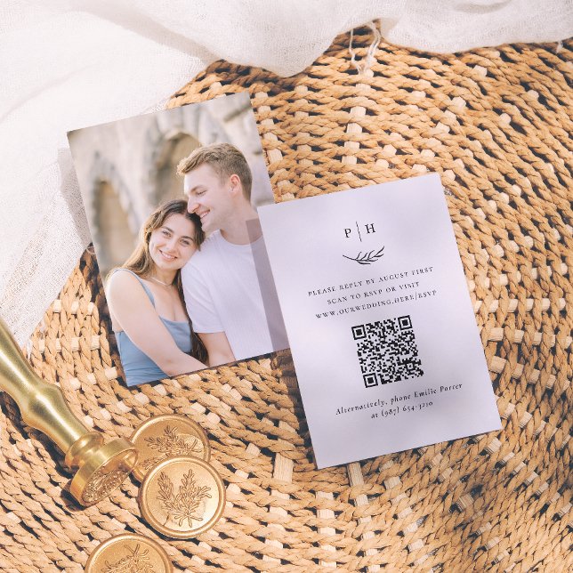 Minimalist Monogram QR Code Photo Wedding RSVP Enclosure Card (Creator Uploaded)