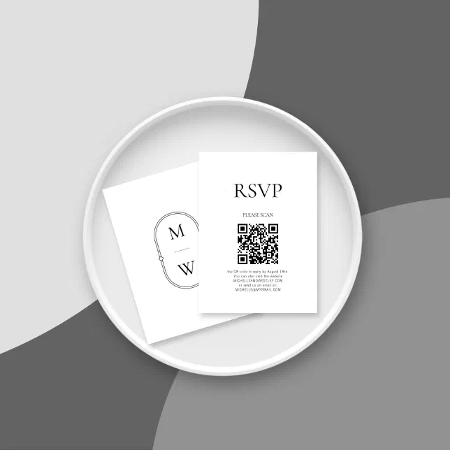 Minimalist Monogram QR Code Wedding RSVP Enclosure Card | Zazzle