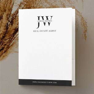 Minimalist Monogram Real Estate Black & White Logo Pocket Folder