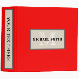 Minimalist Monogram Red Background 3 Ring Binder