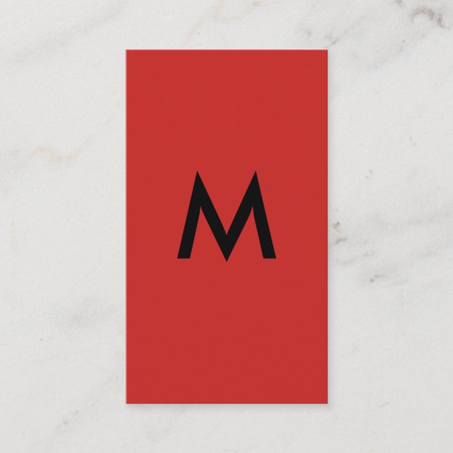 Minimalist Monogram Red Black Business Card (Front)