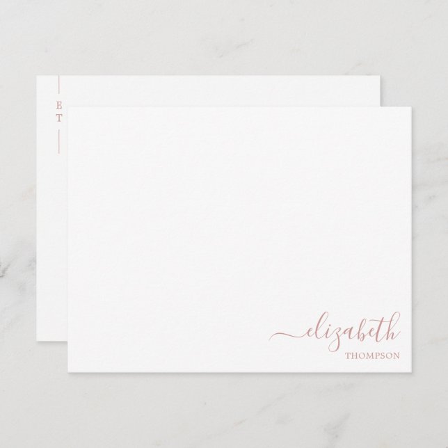 Minimalist Monogram Rose Mauve Simple  Note Card (Front/Back)