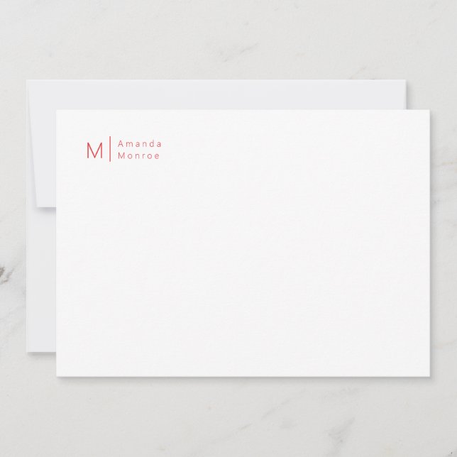Minimalist Monogram Rose Red Correspondence Card (Front)