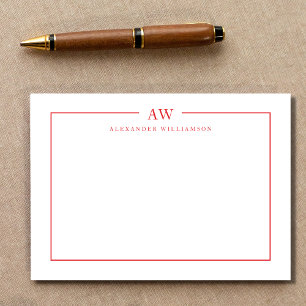 Minimalist Monogram Rose Red Note Card