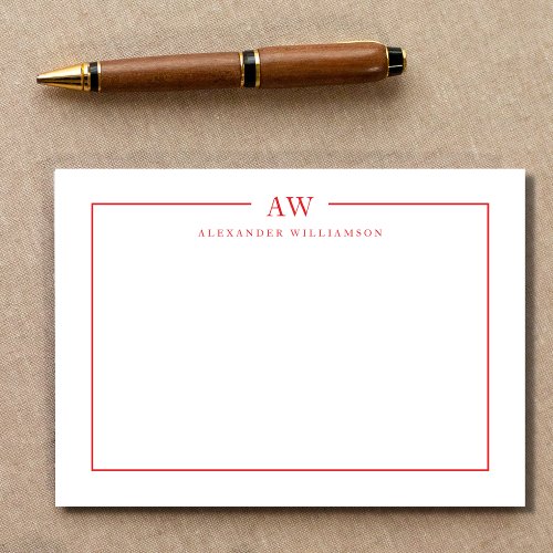 Minimalist Monogram Rose Red Note Card