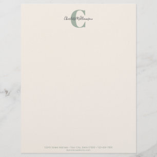 Minimalist Monogram Sage Green Elegant Script Letterhead