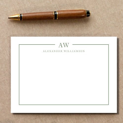 Minimalist Monogram Sage Green Note Card