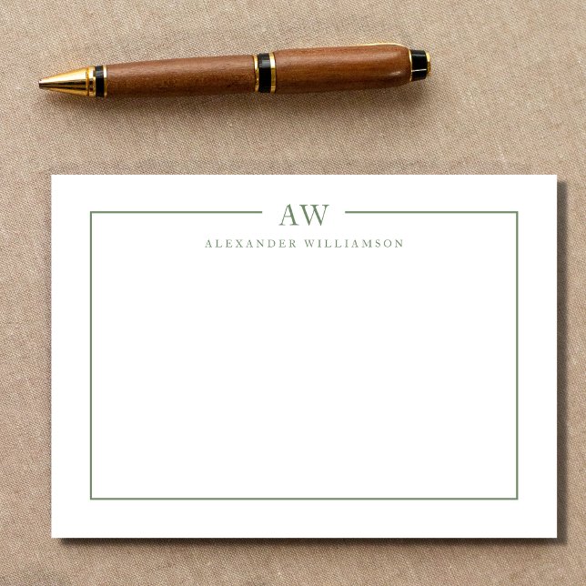 Minimalist Monogram Sage Green Note Card (Creator Uploaded)