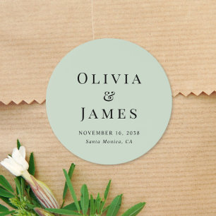 Minimalist Monogram Sage Green Wedding Classic Round Sticker