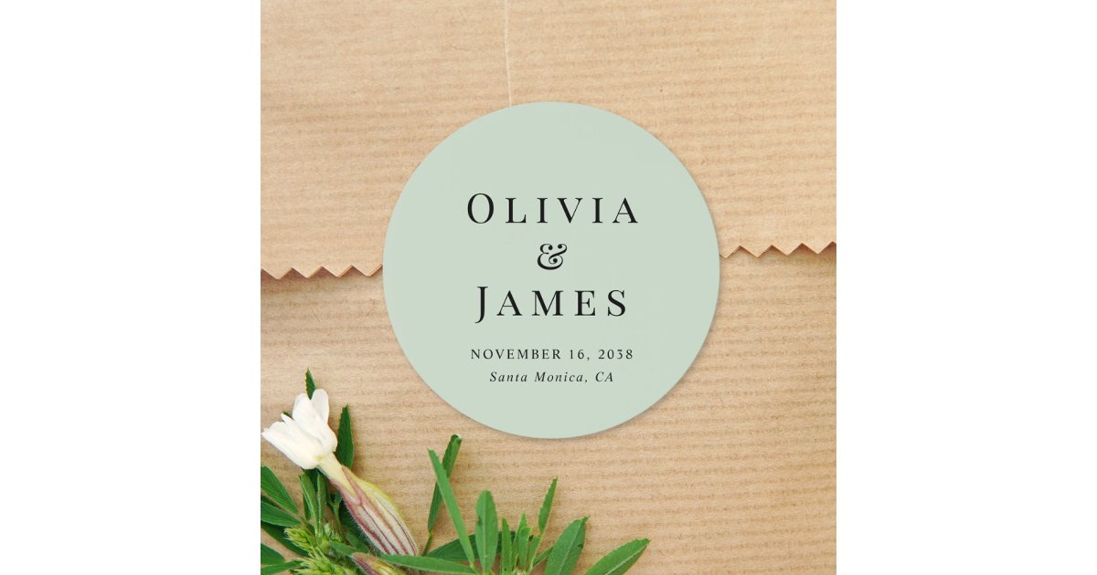 Minimalist Monogram Sage Green Wedding Classic Round Sticker | Zazzle