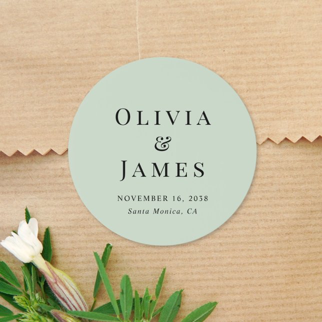 Minimalist Monogram Sage Green Wedding Classic Round Sticker (Creator Uploaded)