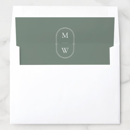 Minimalist Monogram Sage Green Wedding Envelope Liner