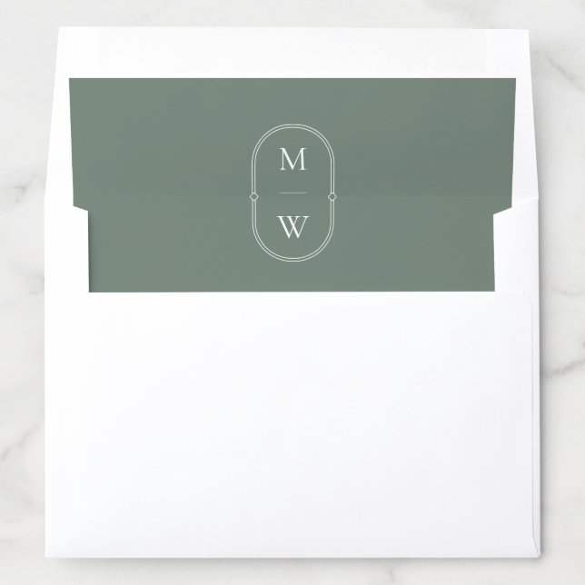 Minimalist Monogram Sage Green Wedding Envelope Liner (In Envelope)