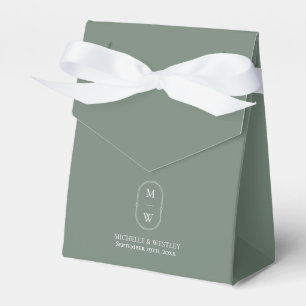 Minimalist Monogram Sage Green Wedding Favor Boxes